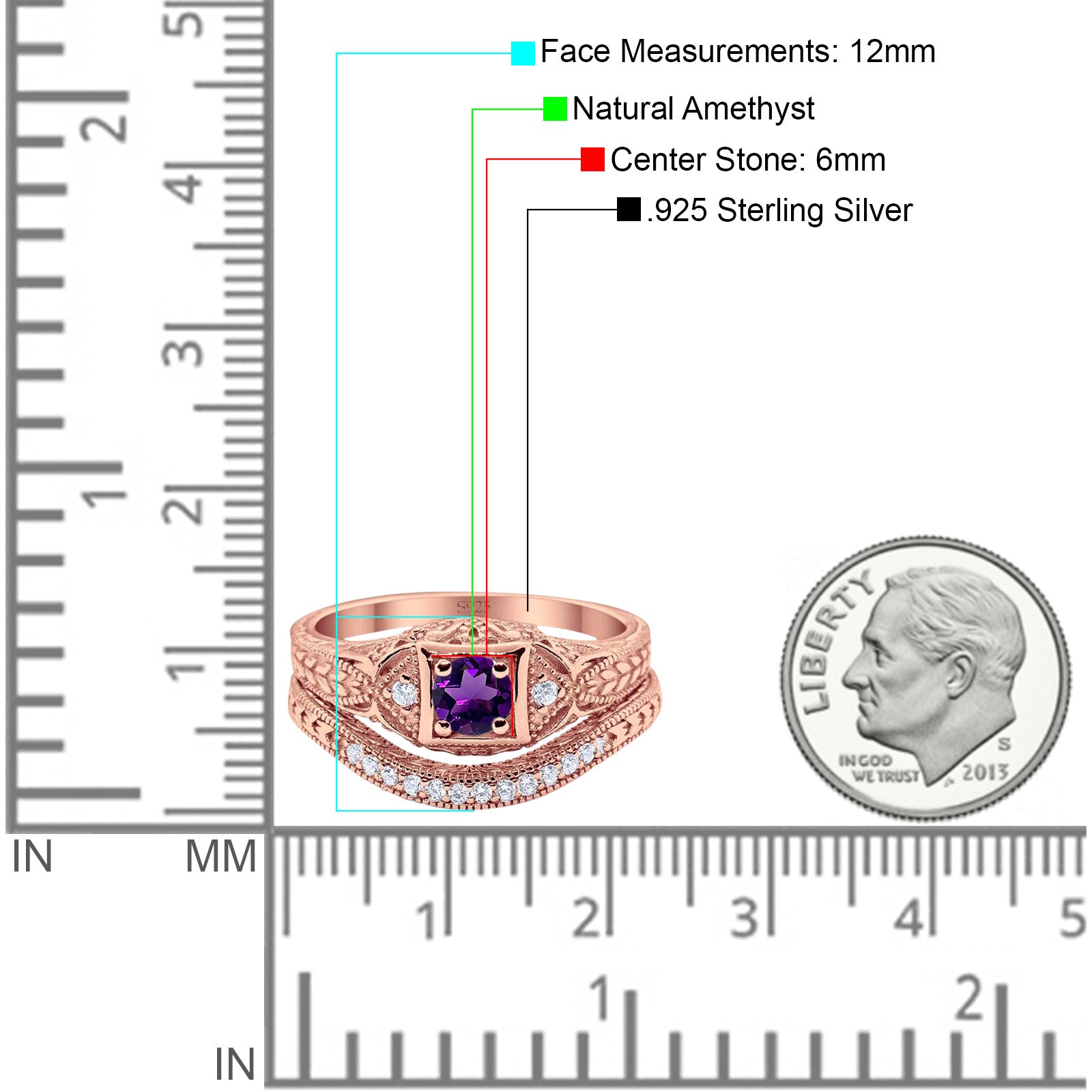 Two Piece Round Natural Stone Bridal Ring