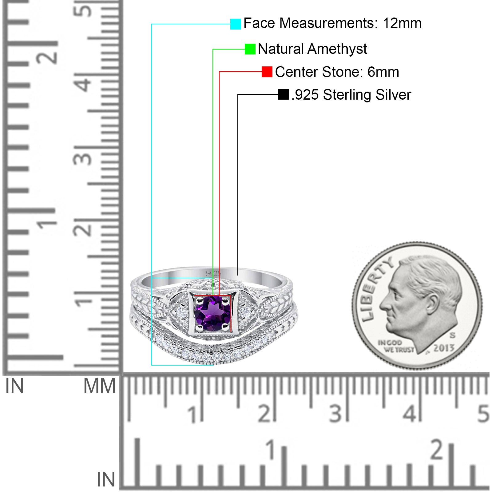 Two Piece Round Natural Stone Bridal Ring