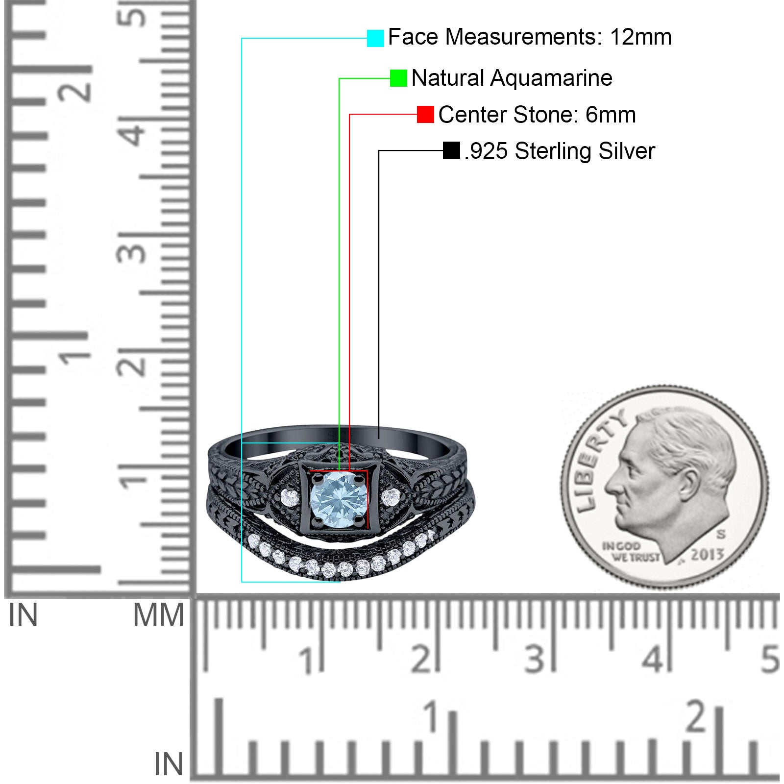 Two Piece Round Natural Stone Bridal Ring
