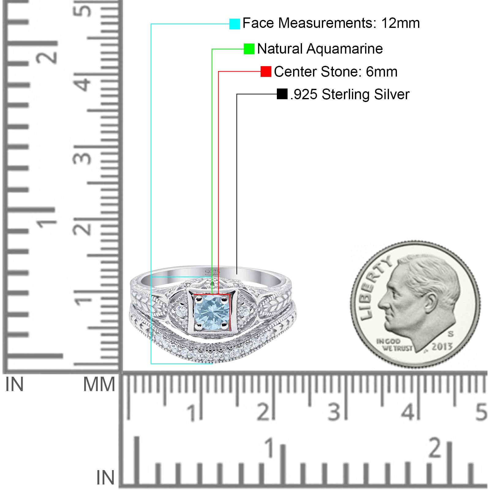 Two Piece Round Natural Stone Bridal Ring