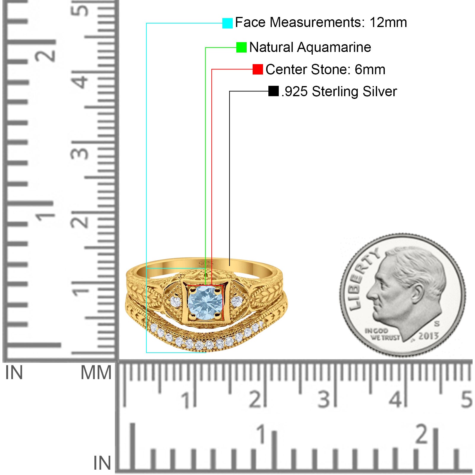 Two Piece Round Natural Stone Bridal Ring