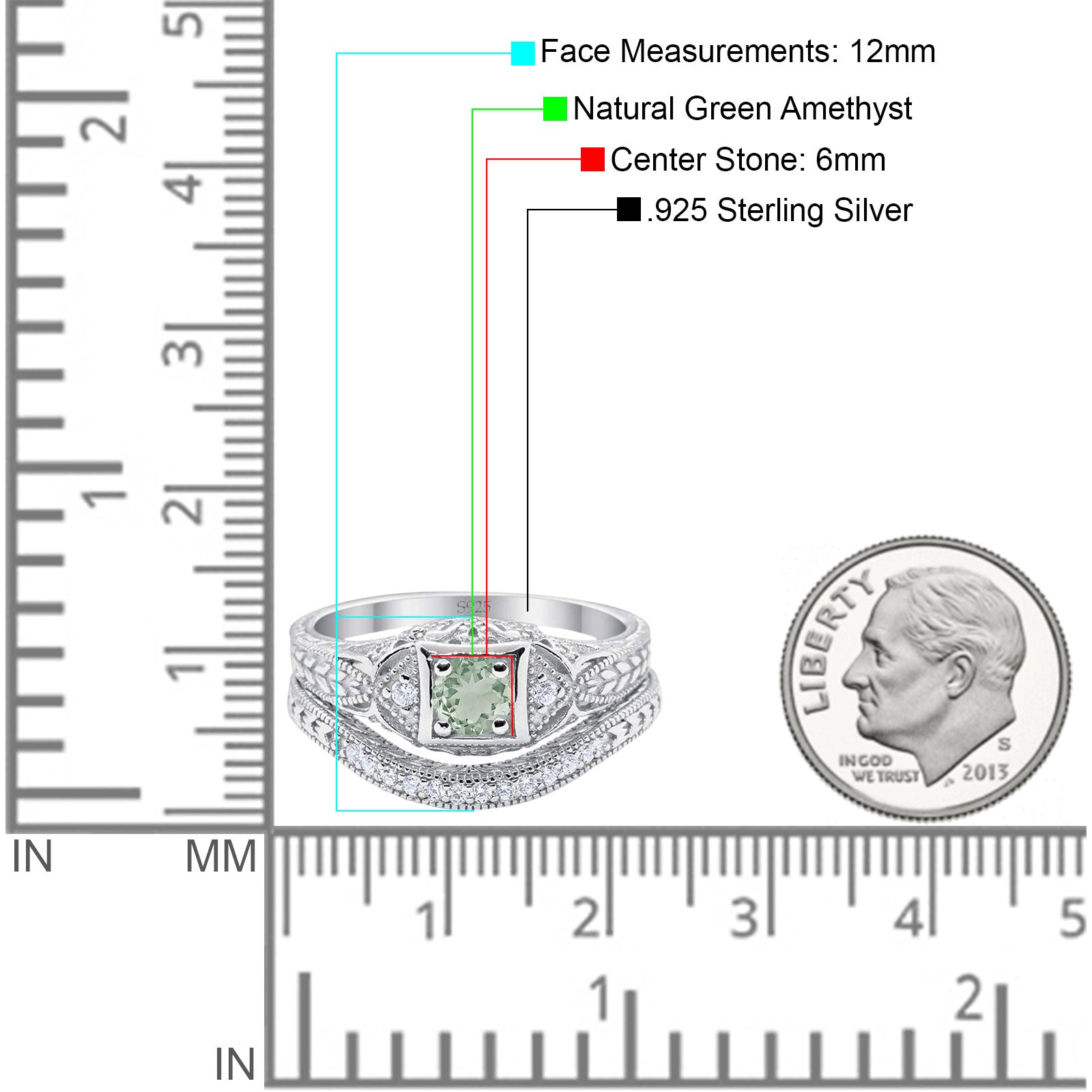 Two Piece Round Natural Stone Bridal Ring