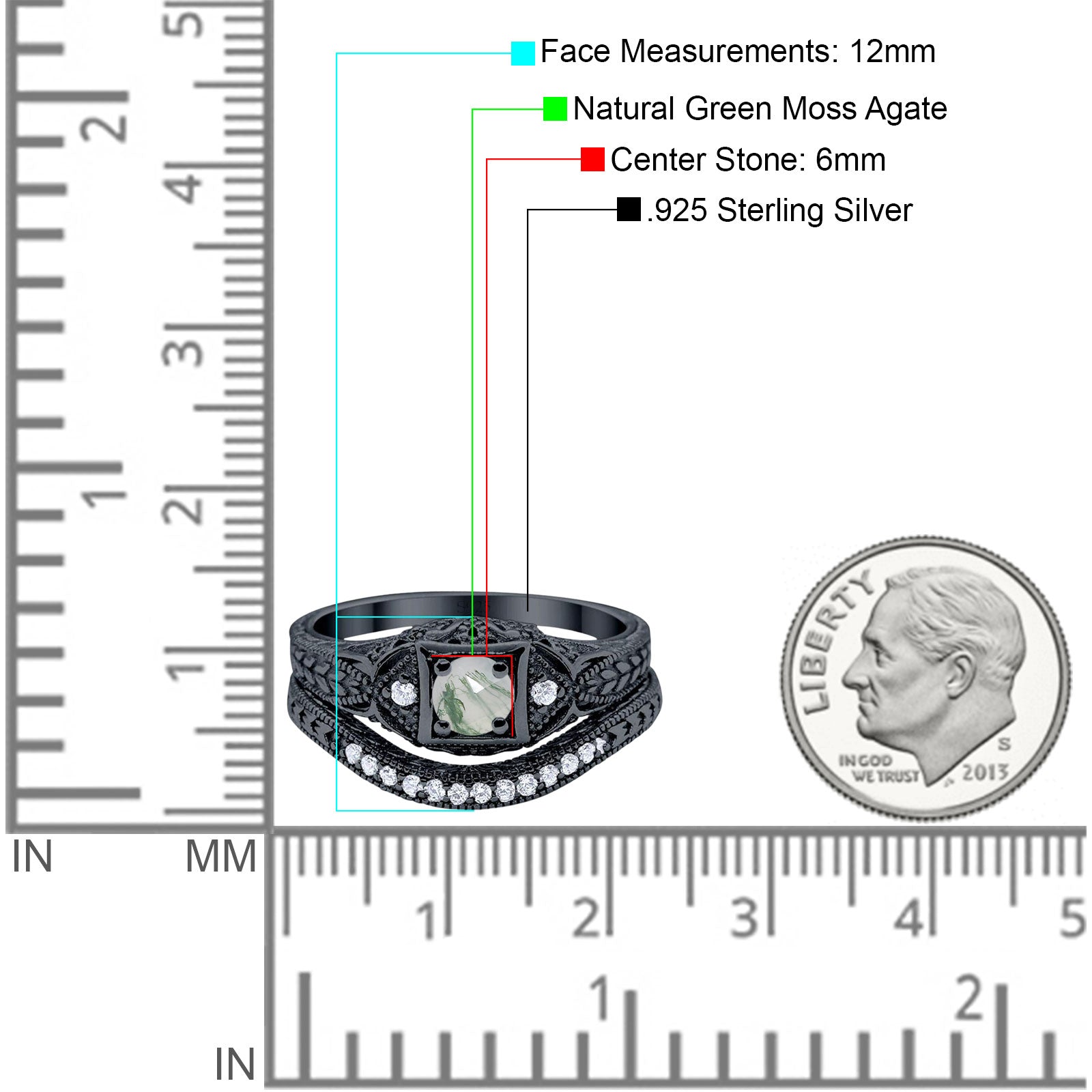Two Piece Round Natural Stone Bridal Ring