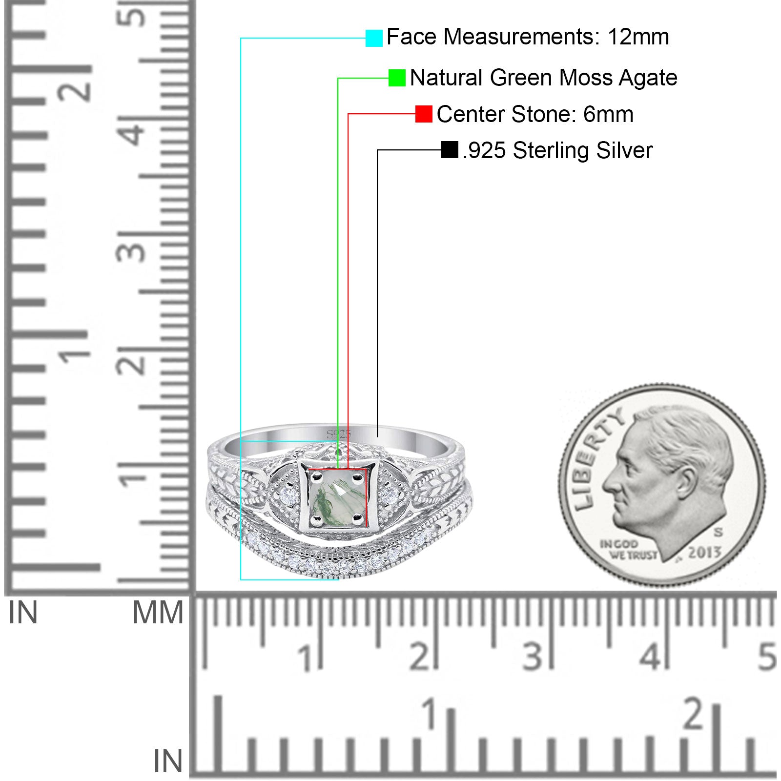 Two Piece Round Natural Stone Bridal Ring