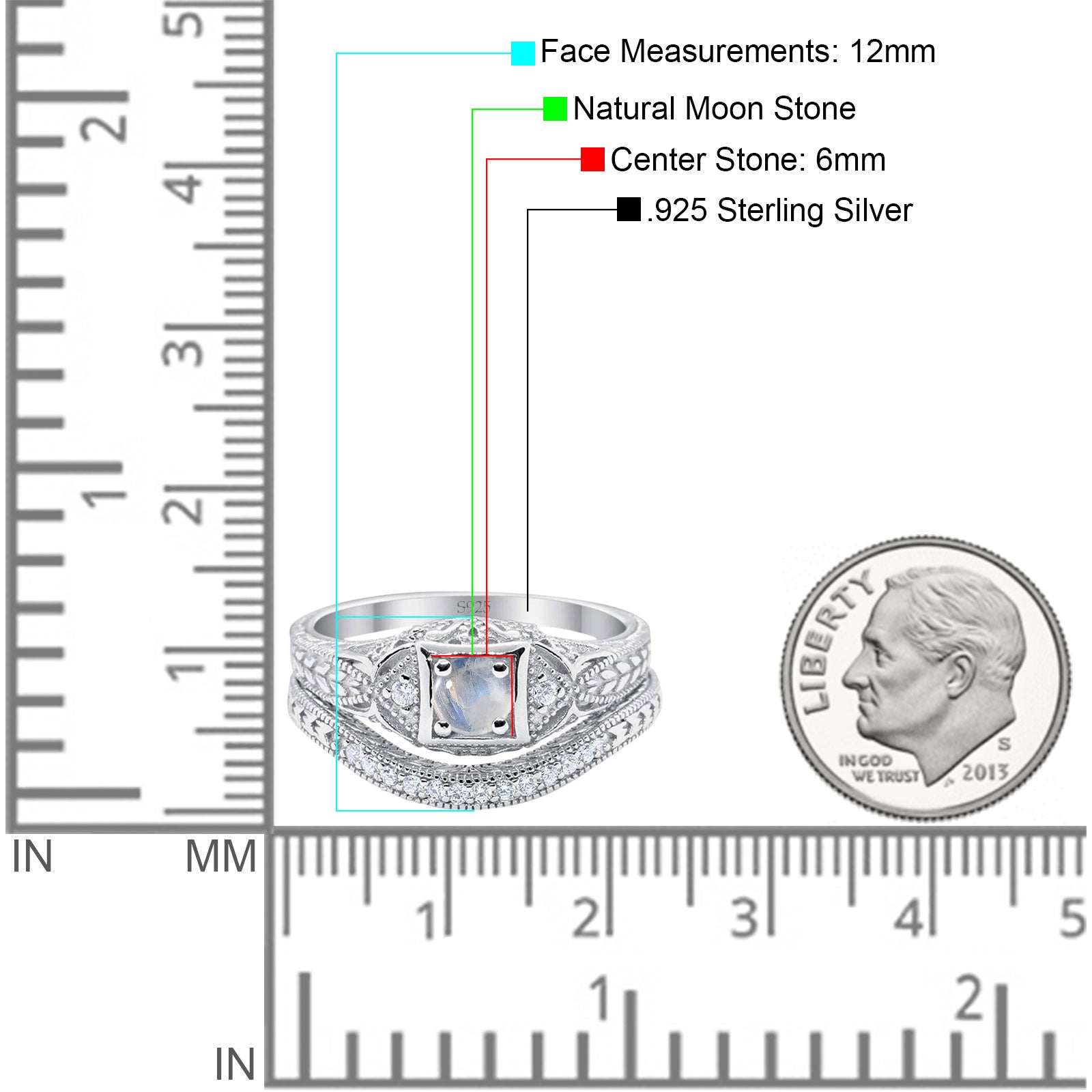 Two Piece Round Natural Stone Bridal Ring