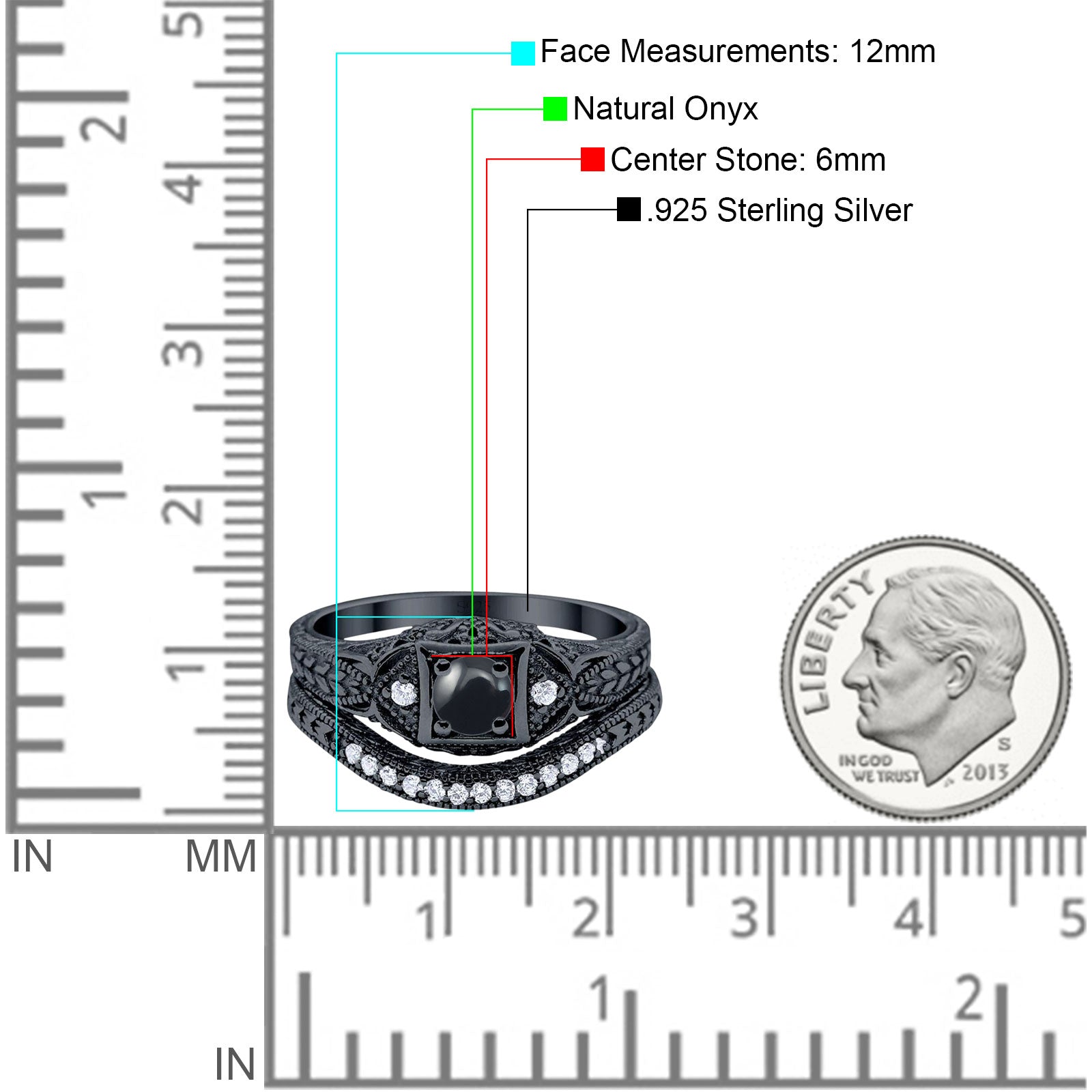Two Piece Round Natural Stone Bridal Ring