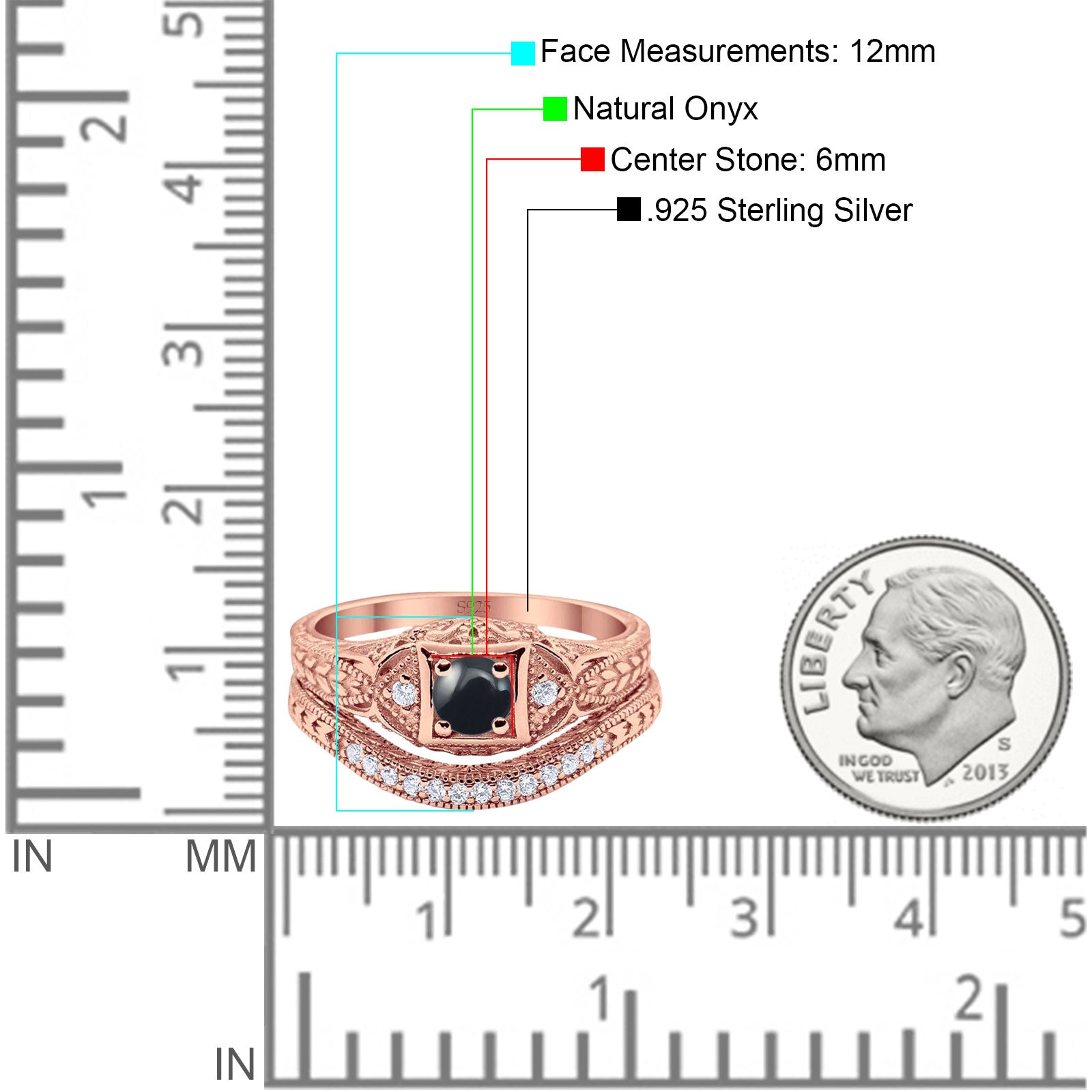 Two Piece Round Natural Stone Bridal Ring