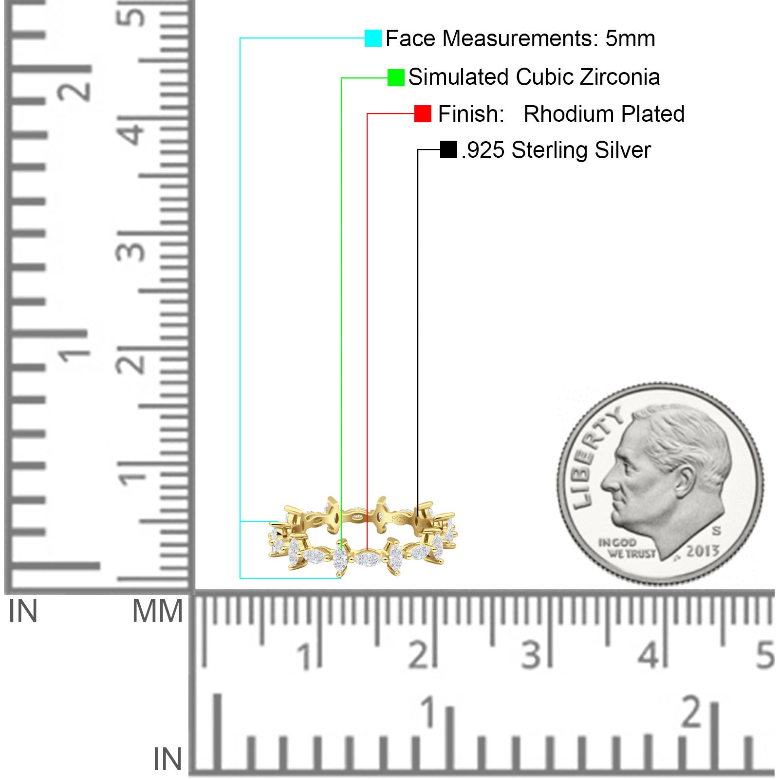 Minimalist 5mm Full Eternity Marquise Band Cubic Zirconia 925 Sterling Silver