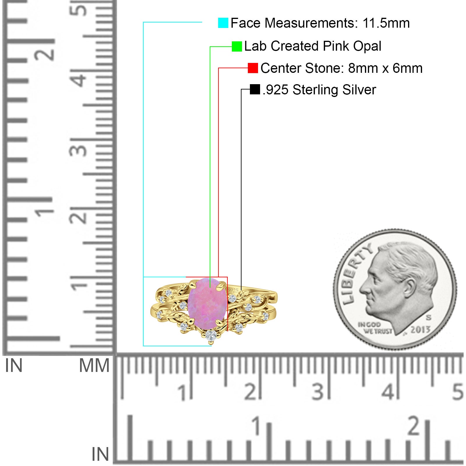Two Piece Oval Lab Created Pink Opal Leaf Style Chevron Rings 925 Sterling Silver