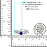 Art Deco 6.2mm Round Blue Sapphire CZ Beaded Filigree Ring 925 Sterling Silver