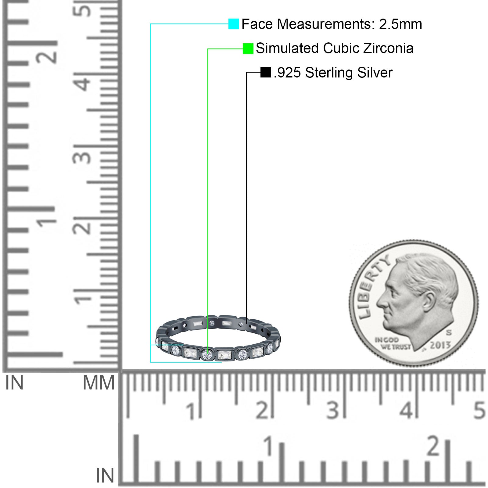 Minimalist 2.5mm Full Eternity Band Cubic Zirconia 925 Sterling Silver