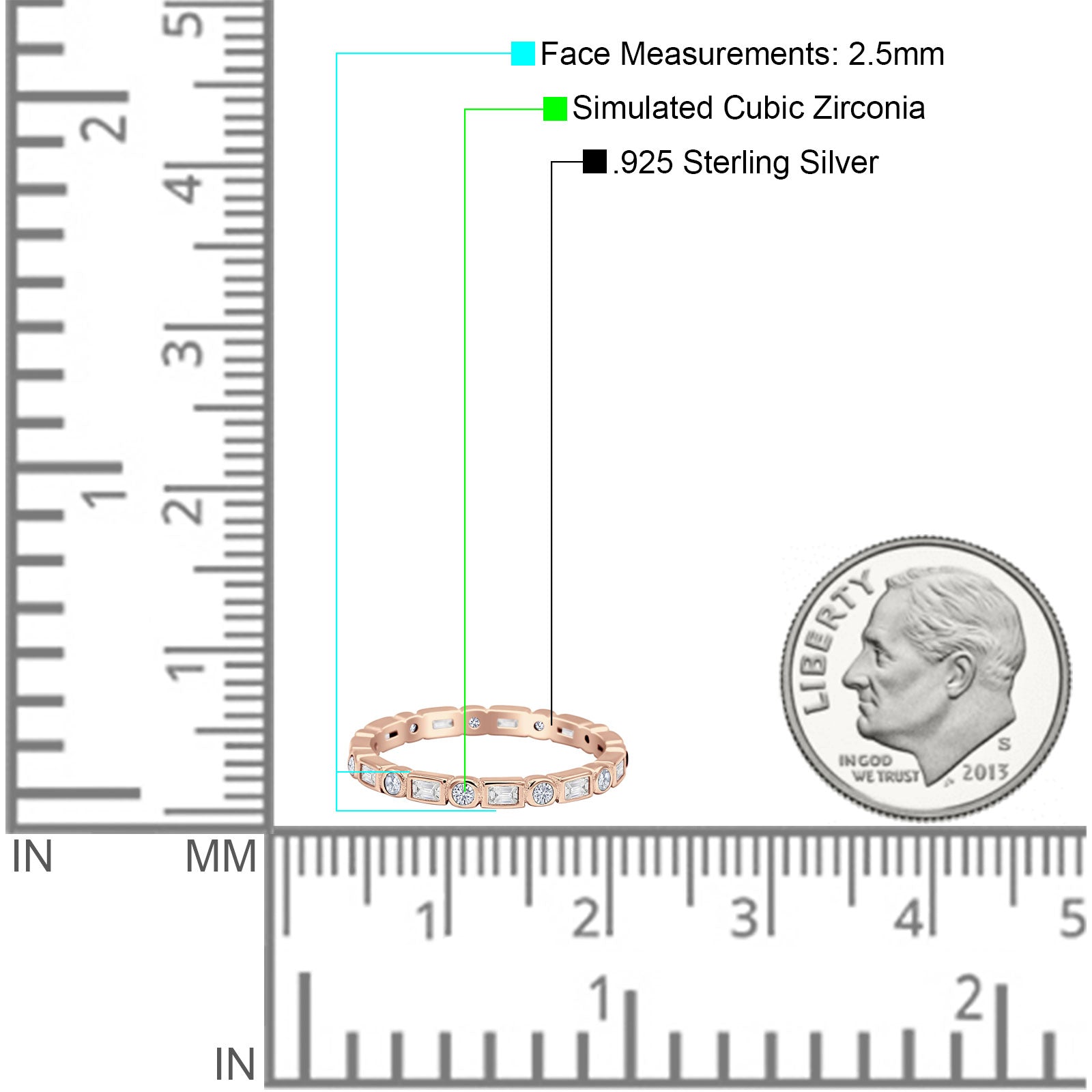 Minimalist 2.5mm Full Eternity Band Cubic Zirconia 925 Sterling Silver