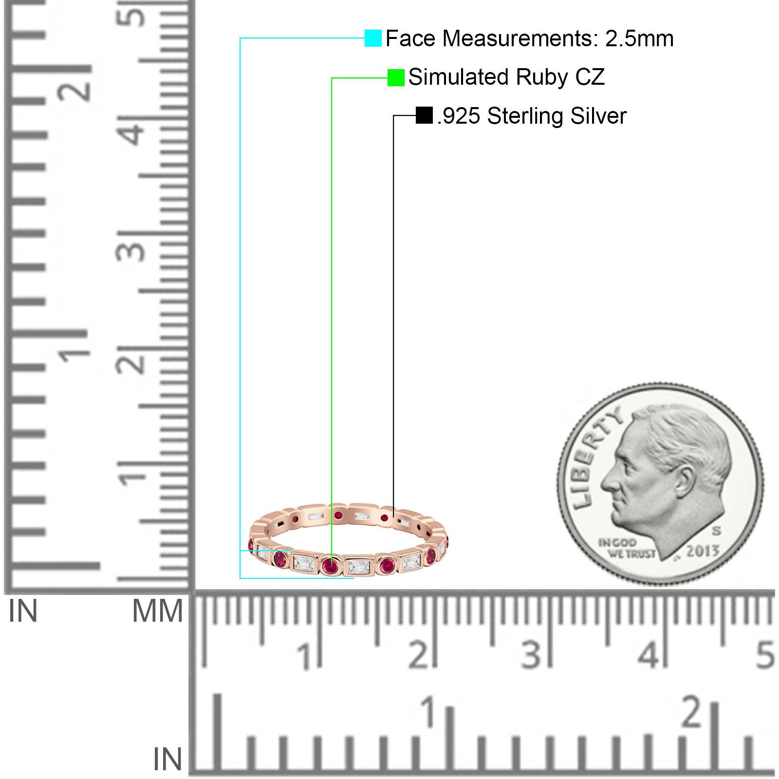 Minimalist 2.5mm Full Eternity Band CZ & Ruby CZ 925 Sterling Silver