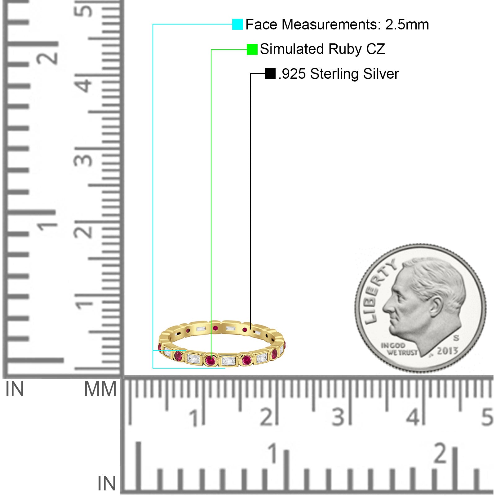 Minimalist 2.5mm Full Eternity Band CZ & Ruby CZ 925 Sterling Silver