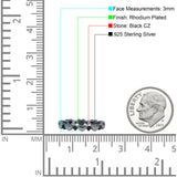 Round Black CZ 3mm Love Heart Ring 925 Sterling Silver