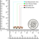 Round Black CZ 3mm Love Heart Ring 925 Sterling Silver