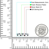 Round Black CZ 3mm Love Heart Ring 925 Sterling Silver