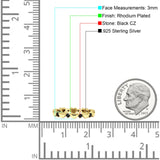 Round Black CZ 3mm Love Heart Ring 925 Sterling Silver