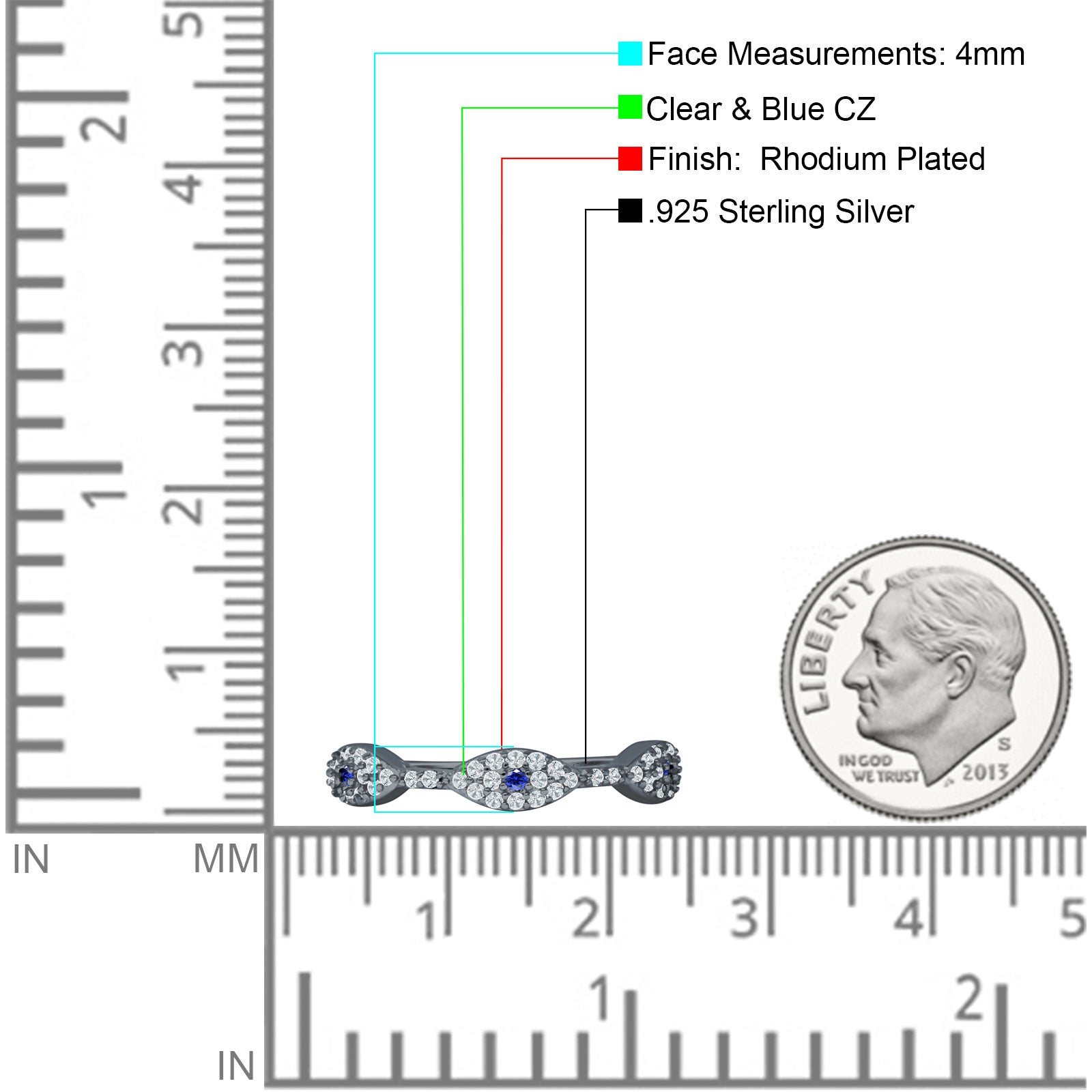 Art Deco 4mm Evil Eye Marquise Band Cluster Cubic Zirconia 925 sterling Silver