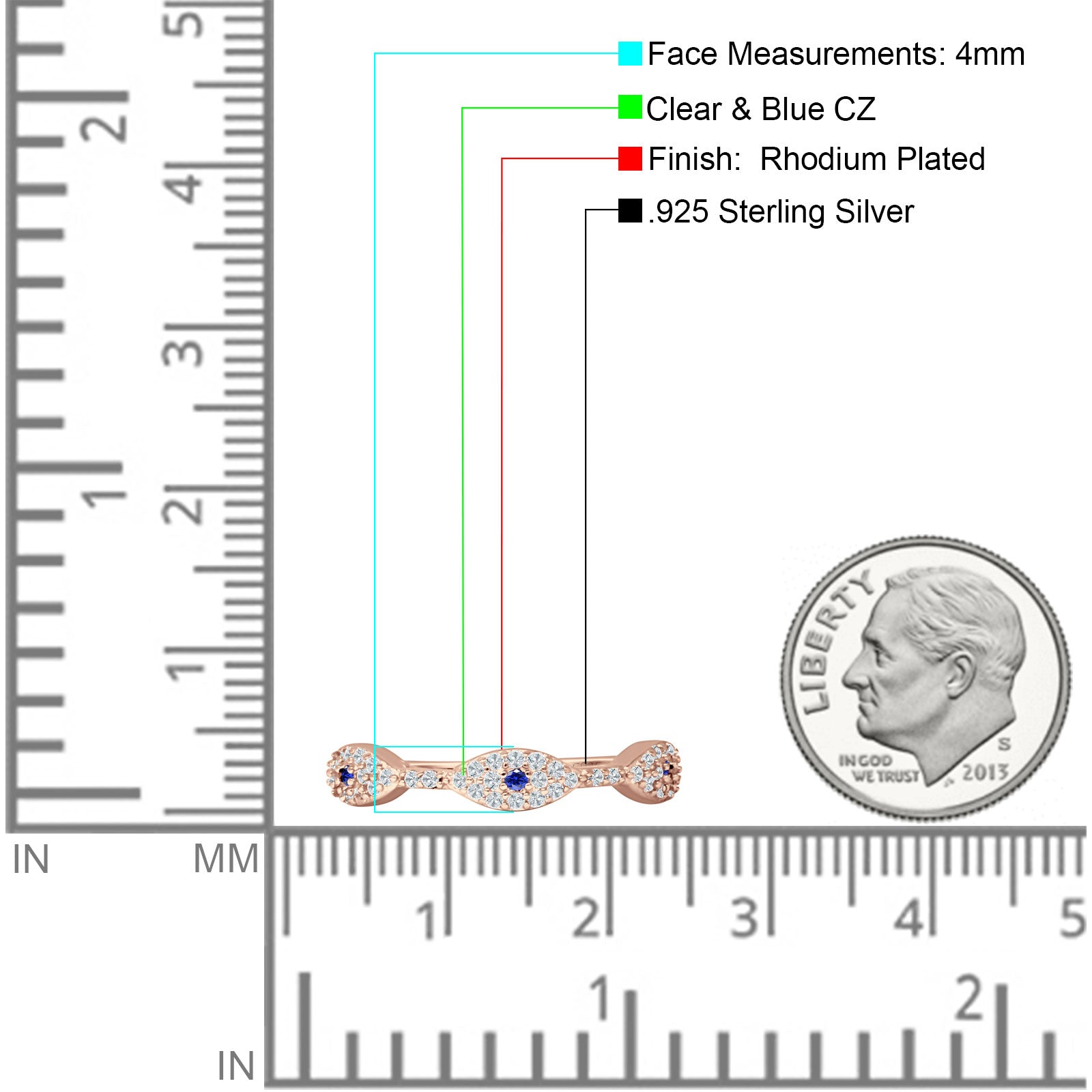 Art Deco 4mm Evil Eye Marquise Band Cluster Cubic Zirconia 925 sterling Silver