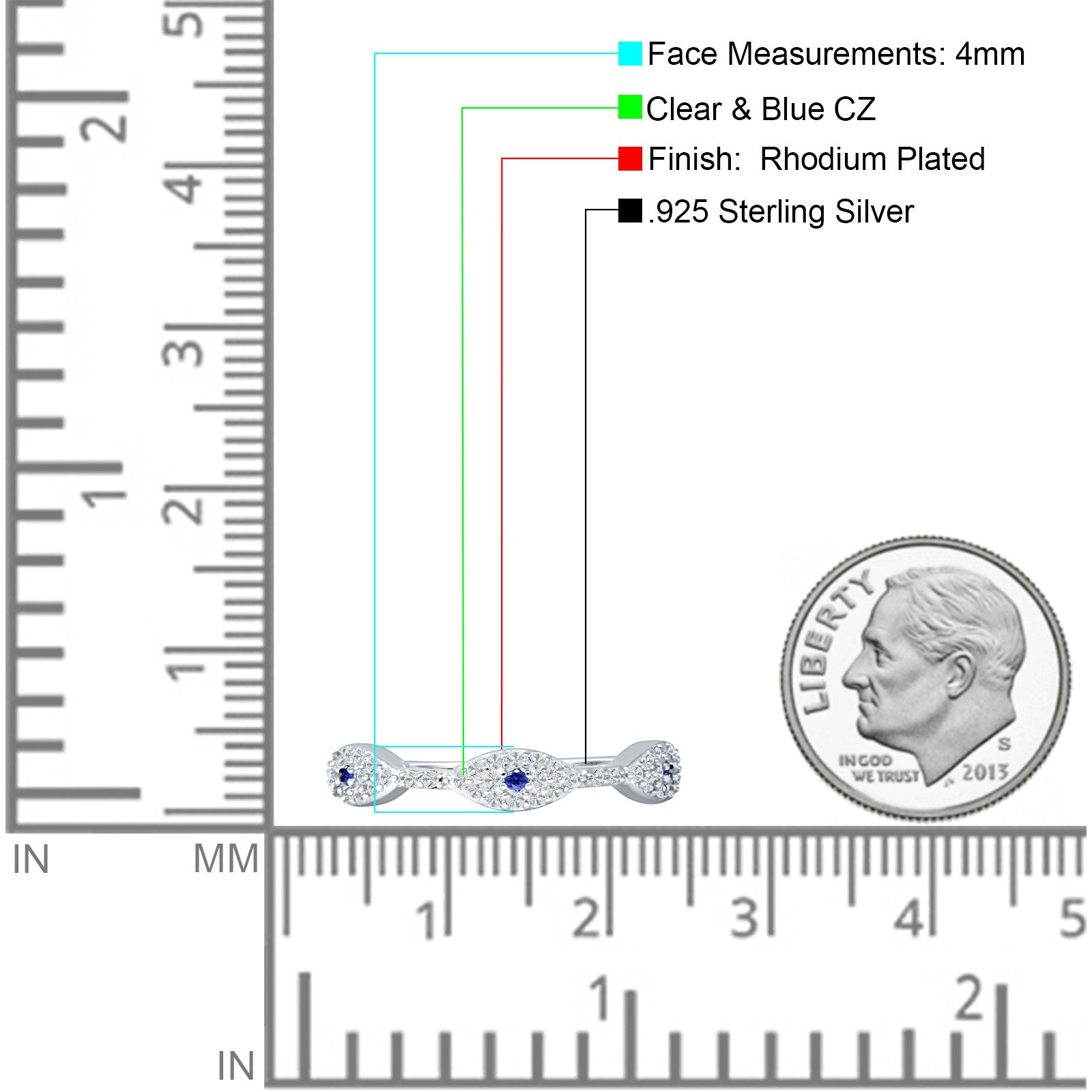 Art Deco 4mm Evil Eye Marquise Band Cluster Cubic Zirconia 925 sterling Silver