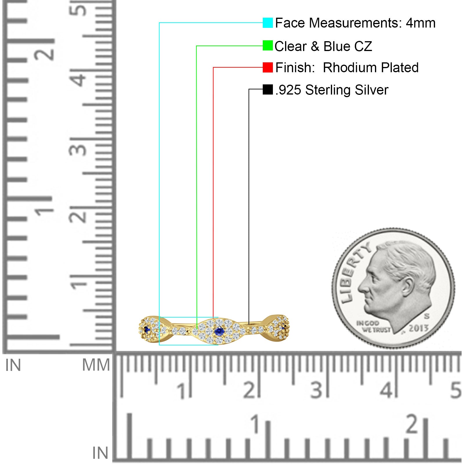 Art Deco 4mm Evil Eye Marquise Band Cluster Cubic Zirconia 925 sterling Silver