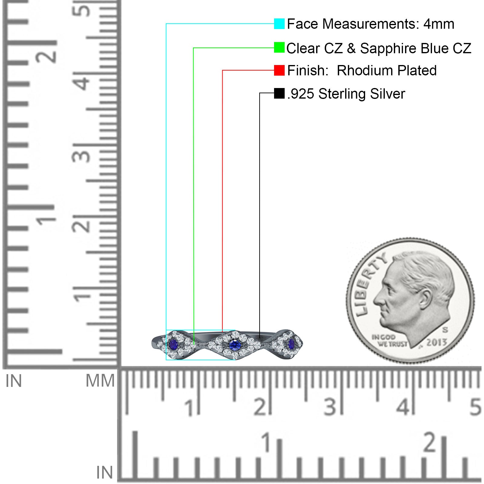 Half Eternity 4mm Cluster Round Cubic Zirconia Bands 925 Sterling Silver