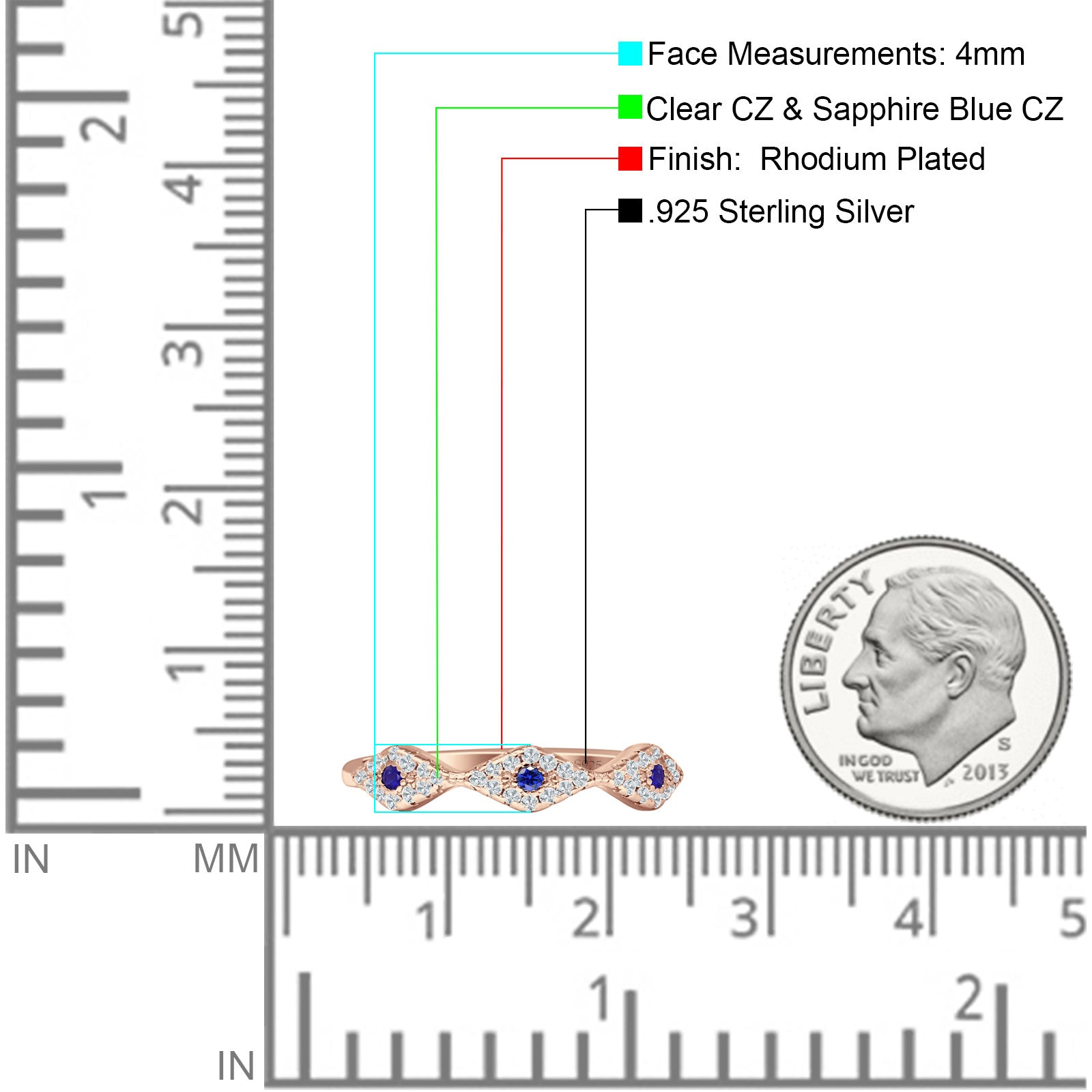 Half Eternity 4mm Cluster Round Cubic Zirconia Bands 925 Sterling Silver