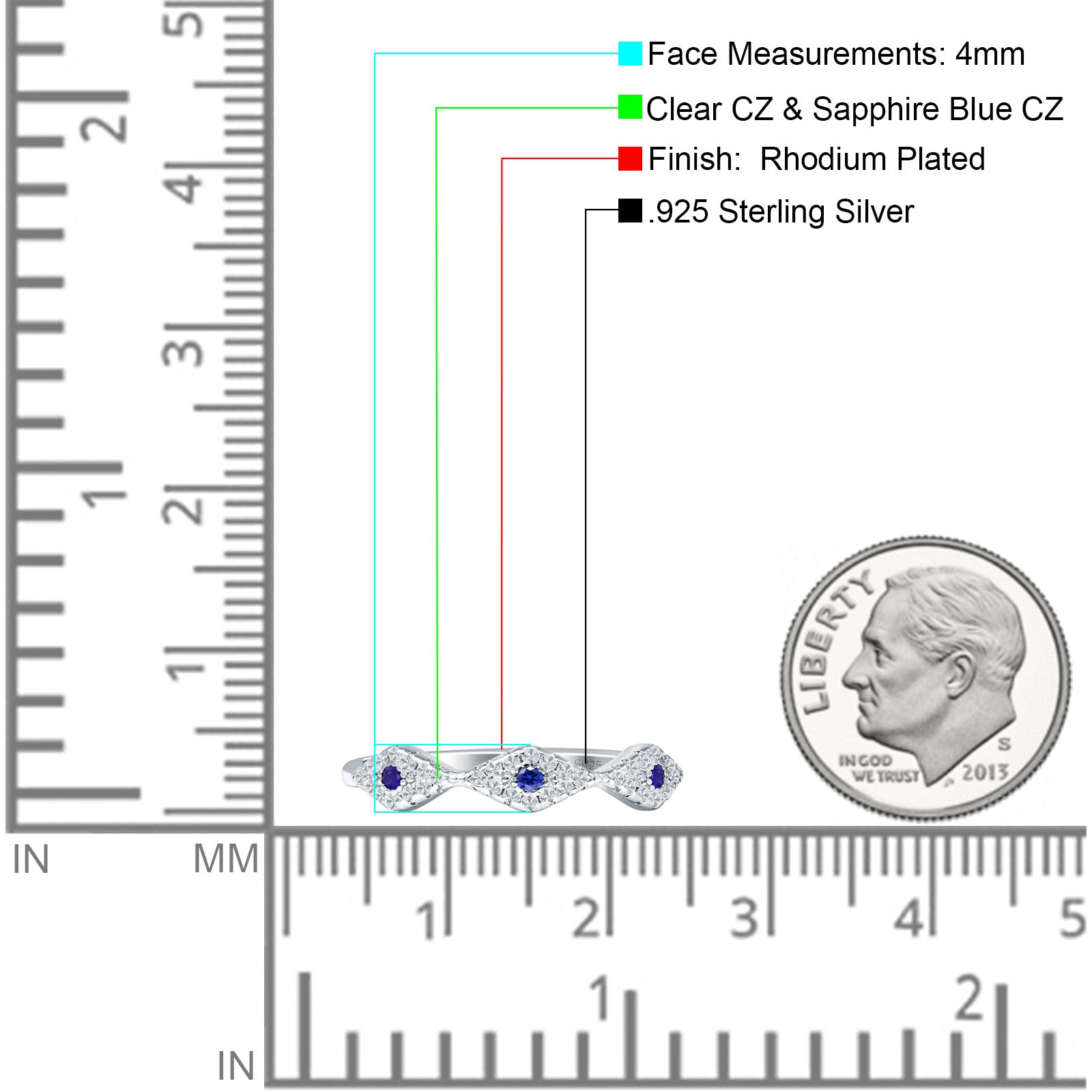 Half Eternity 4mm Cluster Round Cubic Zirconia Bands 925 Sterling Silver