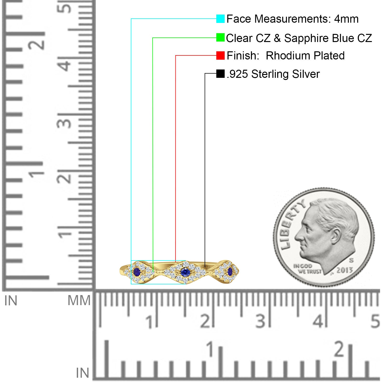 Half Eternity 4mm Cluster Round Cubic Zirconia Bands 925 Sterling Silver