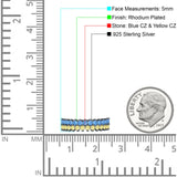 Half Eternity 5mm Blue CZ & Yellow CZ Wedding Band 925 Sterling Silver