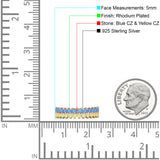 Half Eternity 5mm Blue CZ & Yellow CZ Wedding Band 925 Sterling Silver