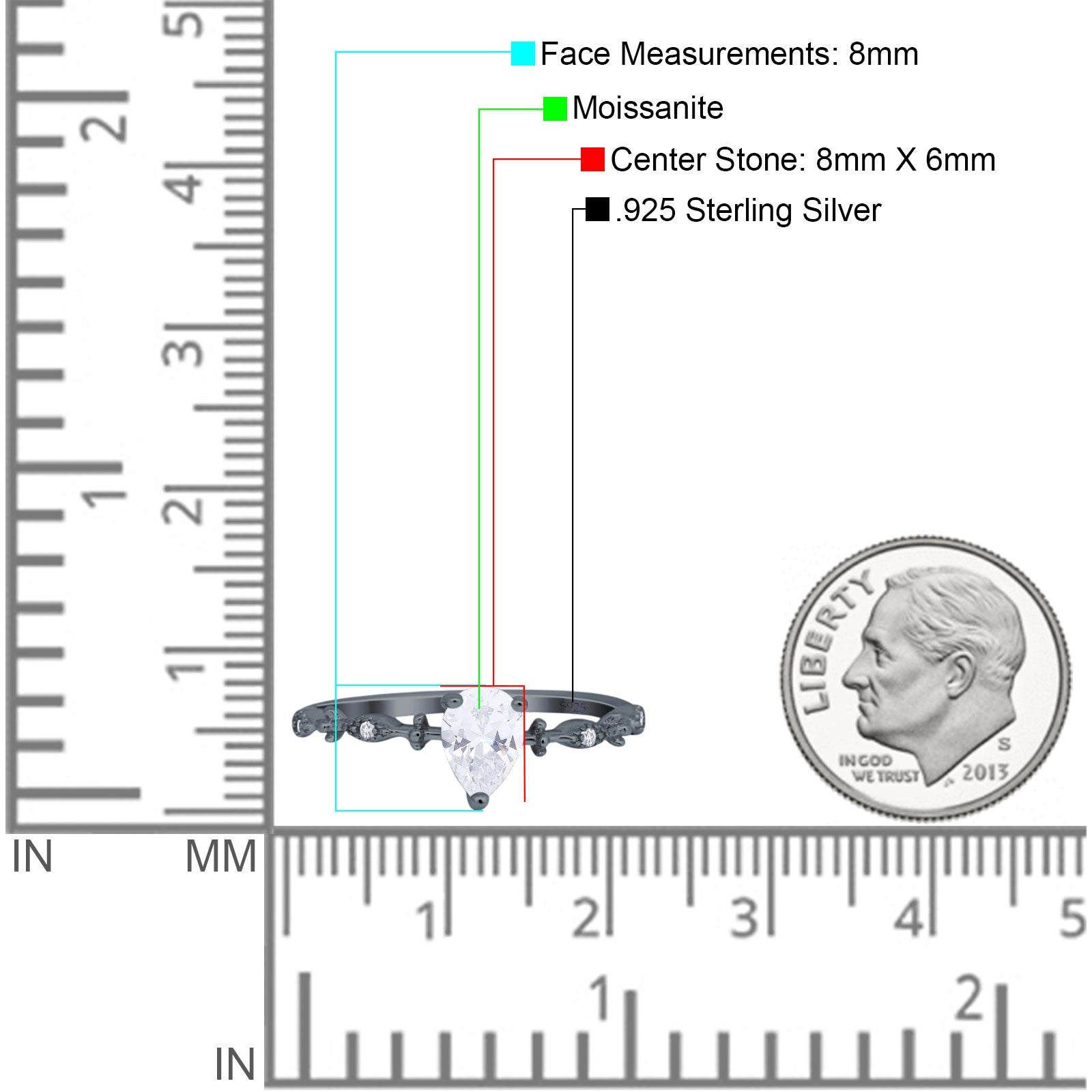 Art Deco Pear Natural Stone Wedding Ring