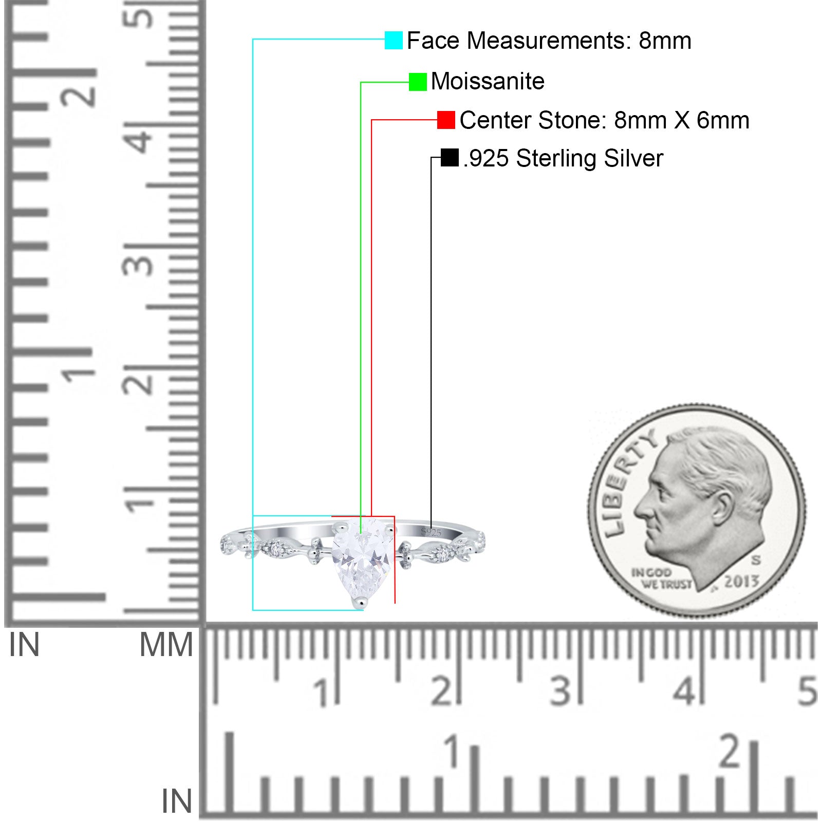 Art Deco Pear Natural Stone Wedding Ring