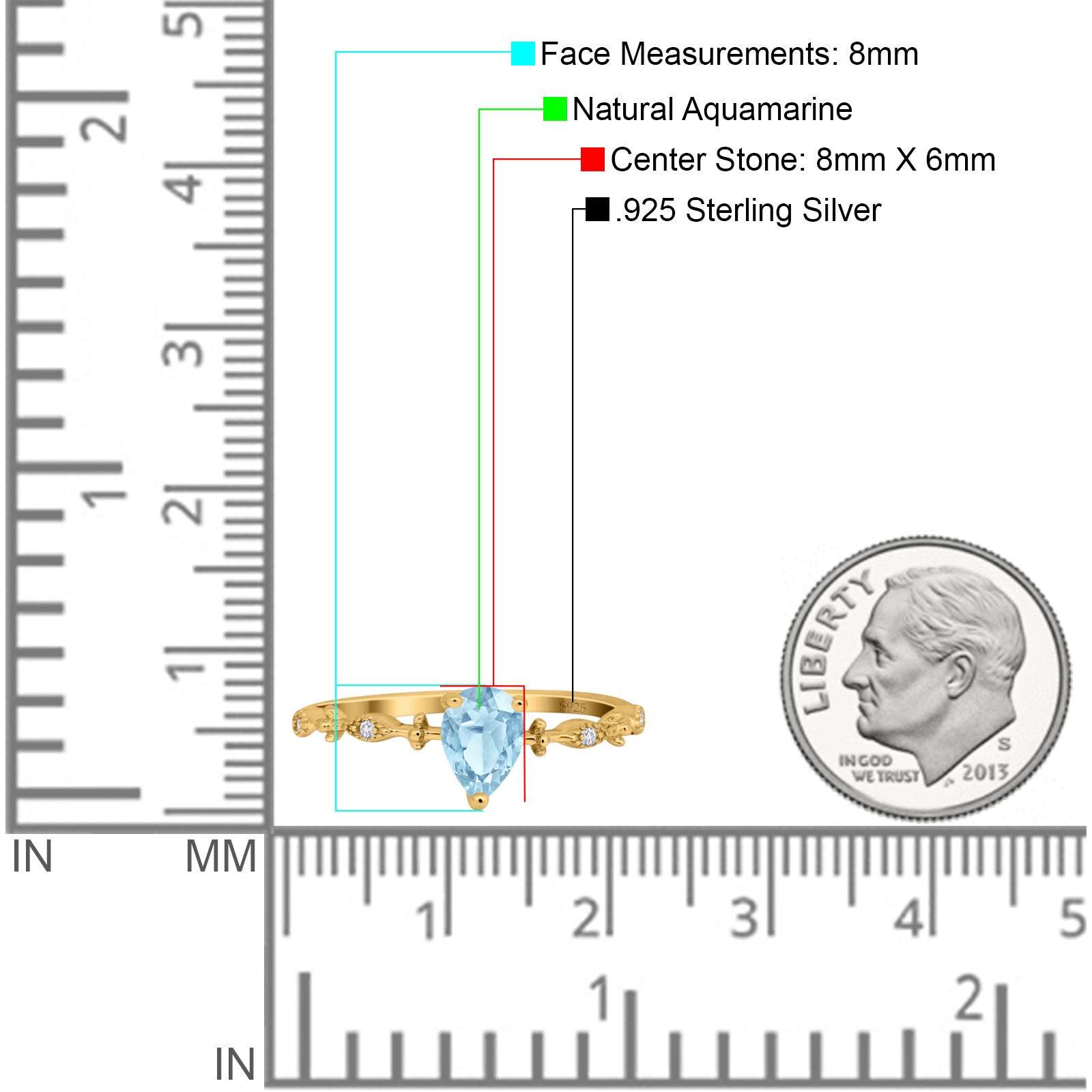 Art Deco Pear Natural Stone Wedding Ring