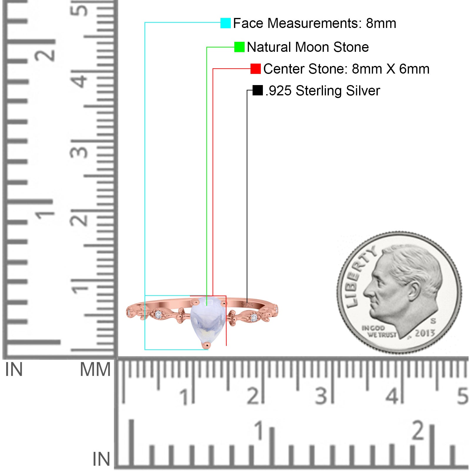 Art Deco Pear Natural Stone Wedding Ring