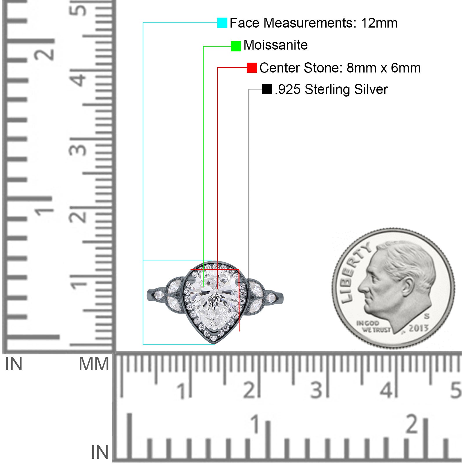 Pear Teardrop Natural Stone Wedding Ring