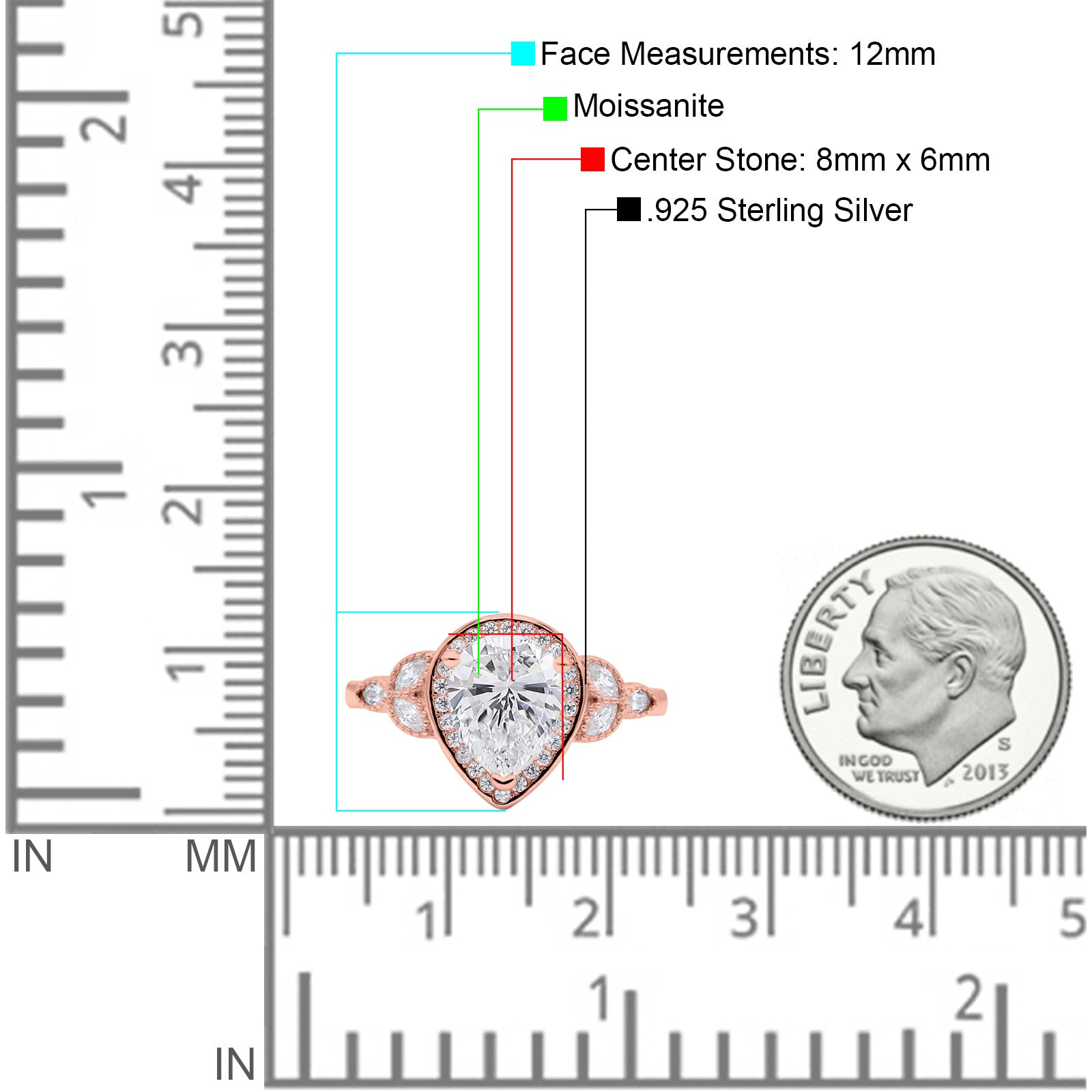 Pear Teardrop Natural Stone Wedding Ring