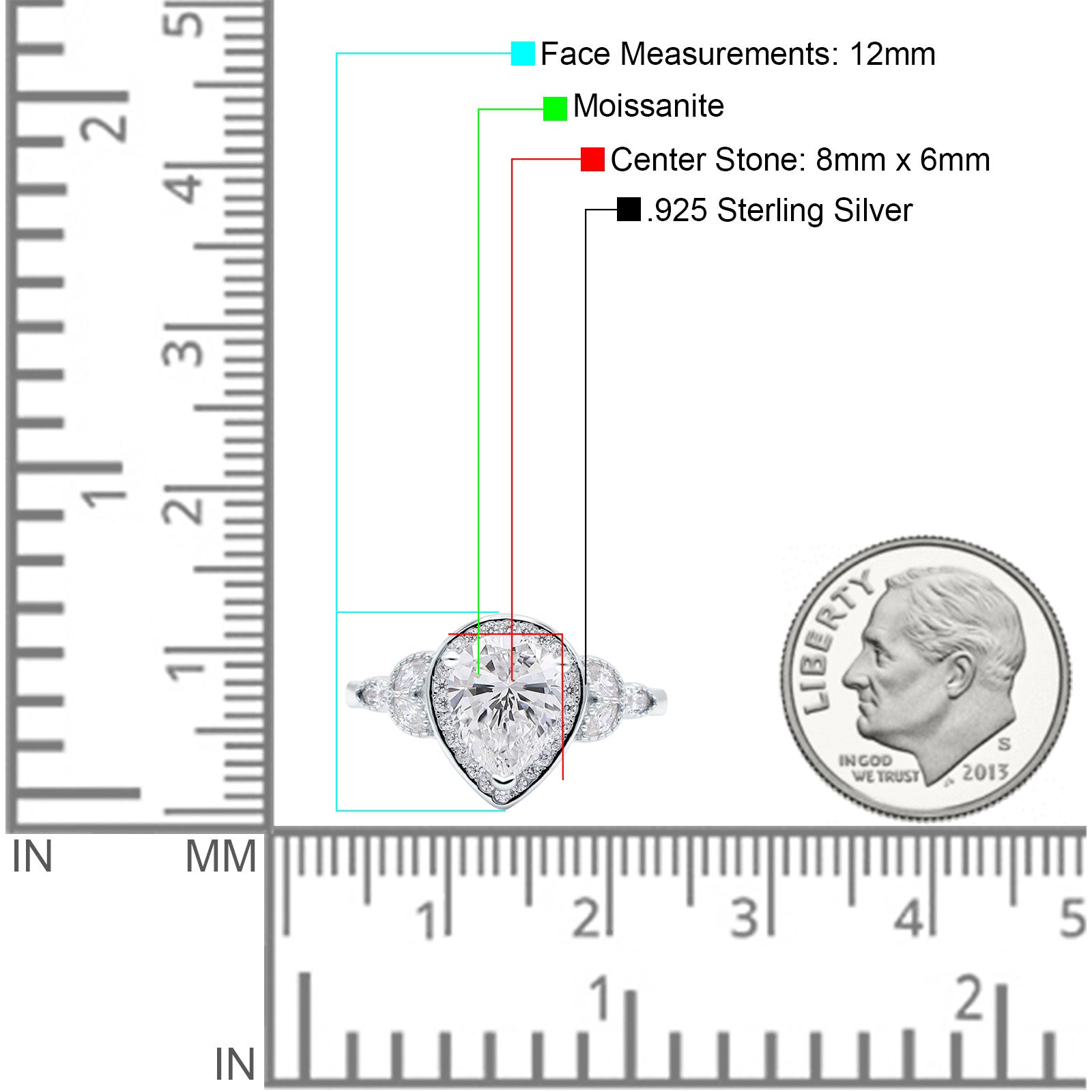 Pear Teardrop Natural Stone Wedding Ring