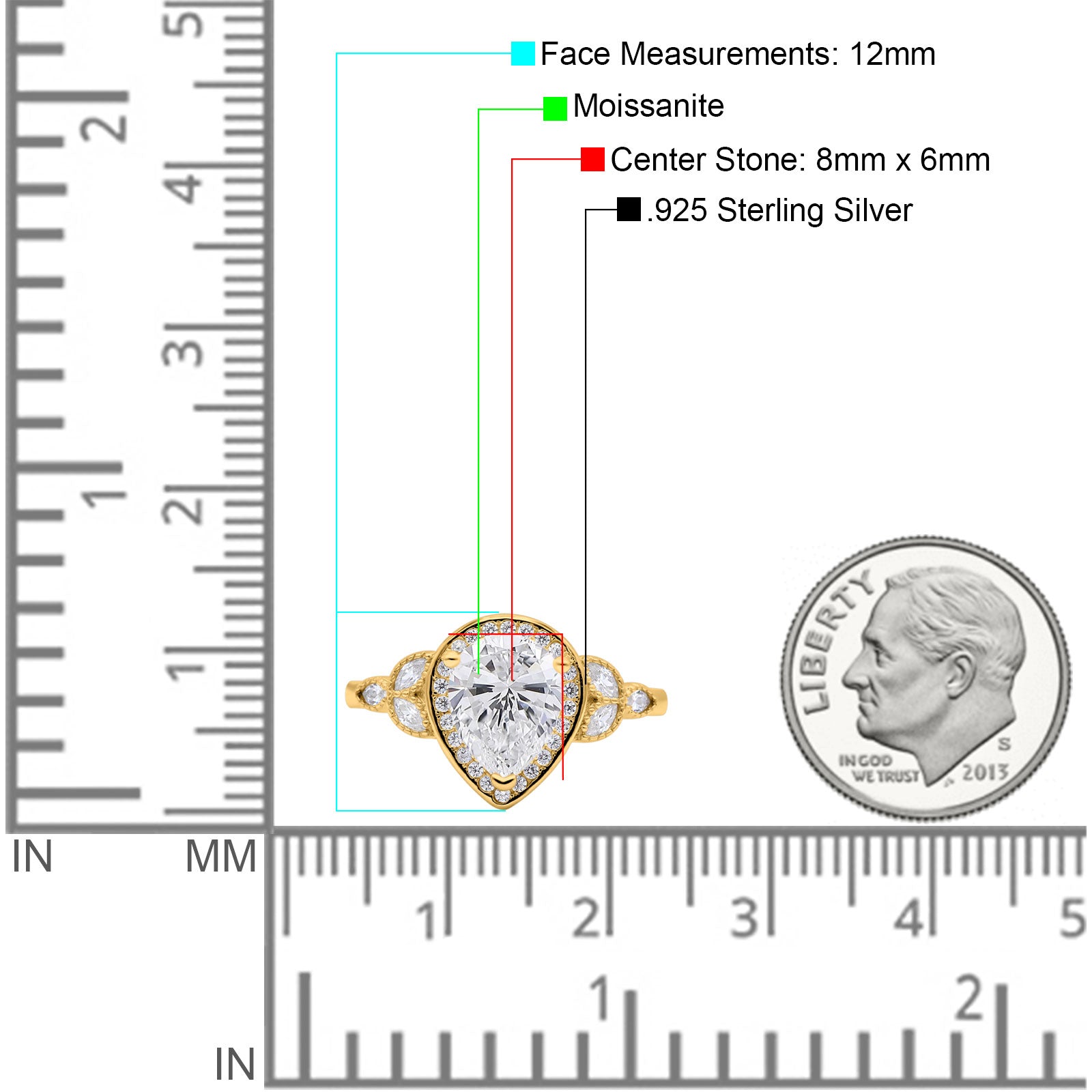 Pear Teardrop Natural Stone Wedding Ring