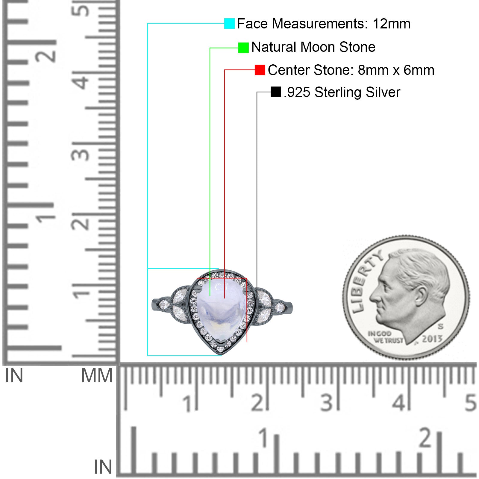 Pear Teardrop Natural Stone Wedding Ring