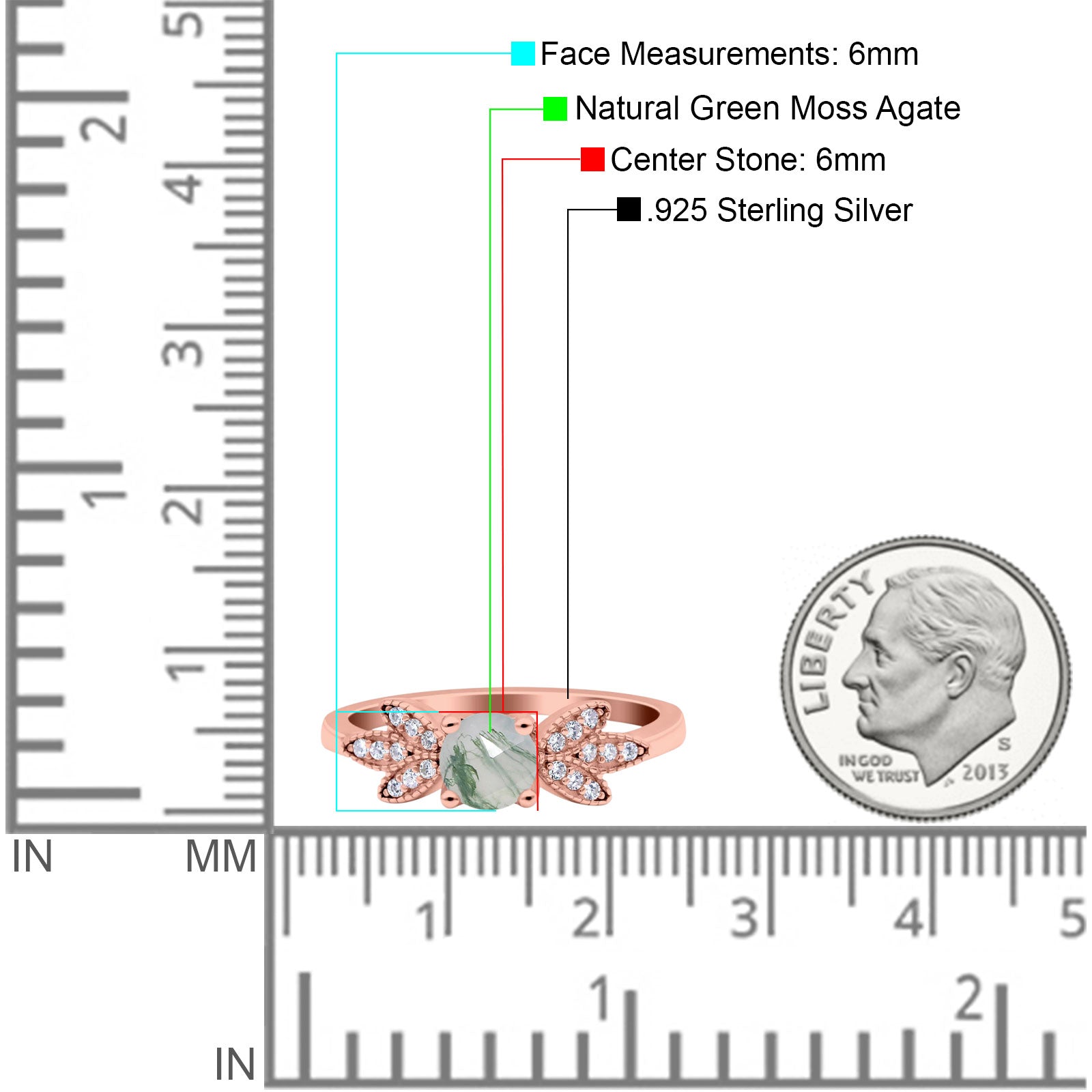 Art Deco Round Natural Stone Floral Ring
