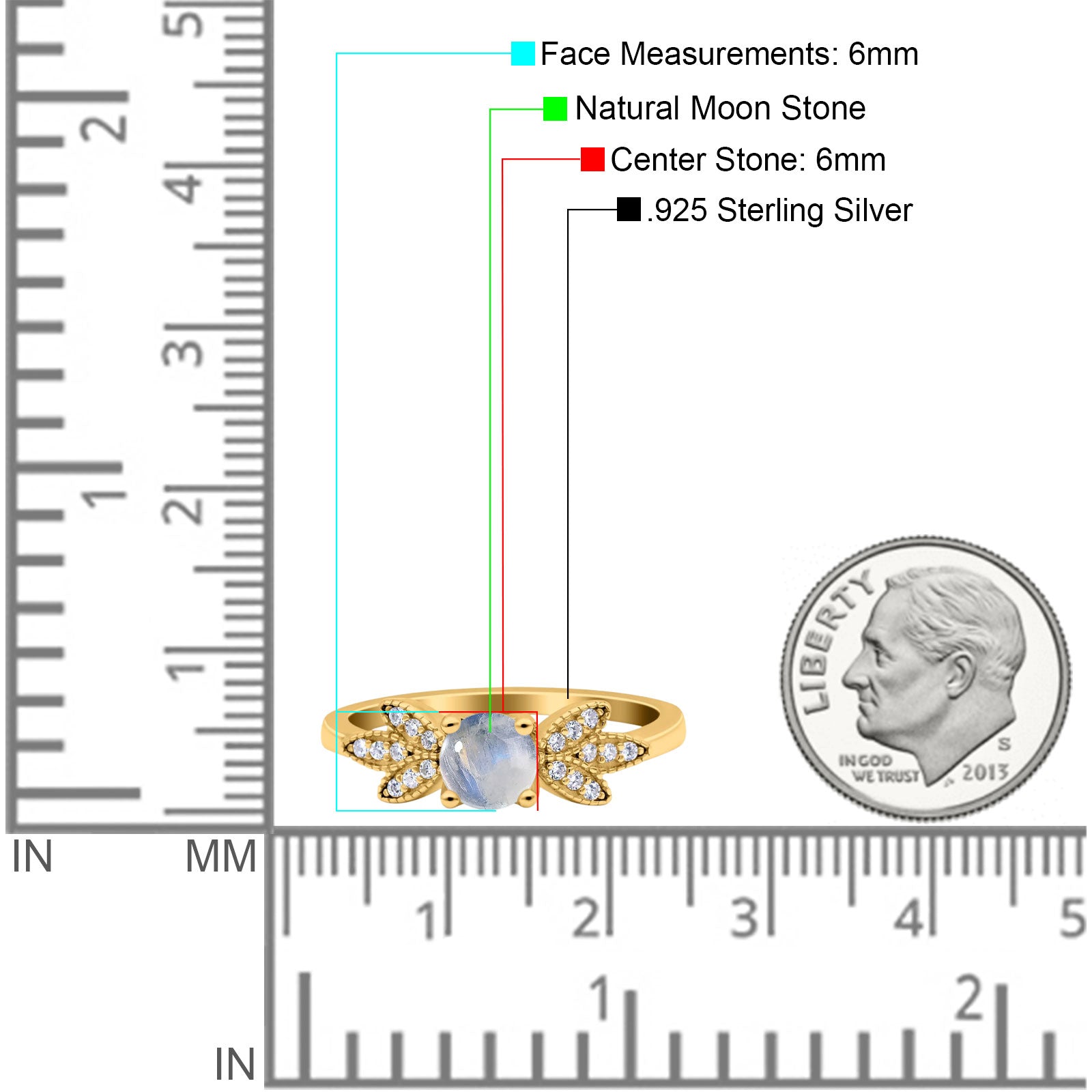 Art Deco Round Natural Stone Floral Ring