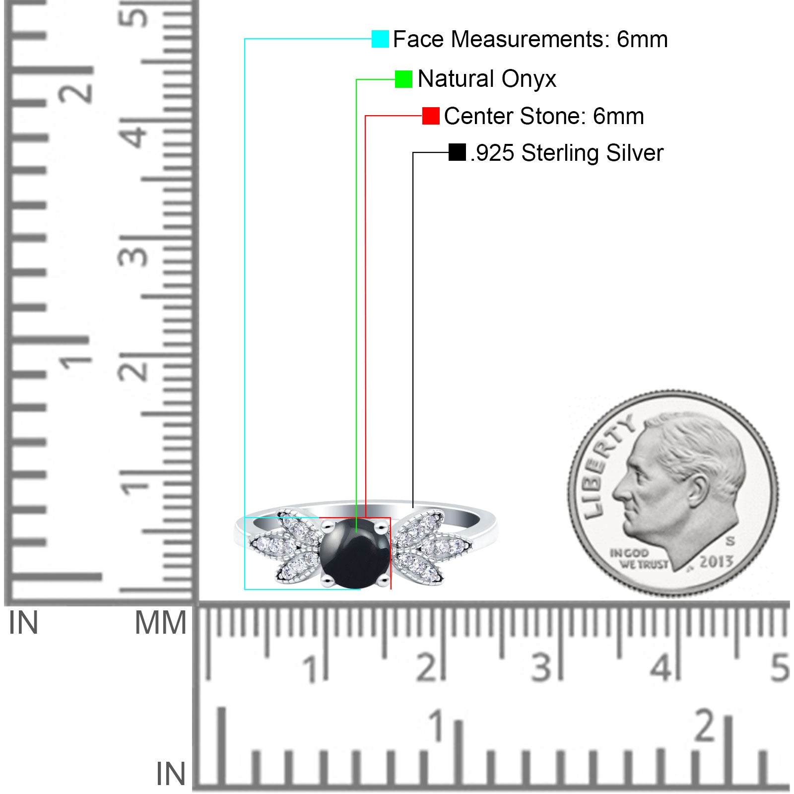 Art Deco Round Natural Stone Floral Ring