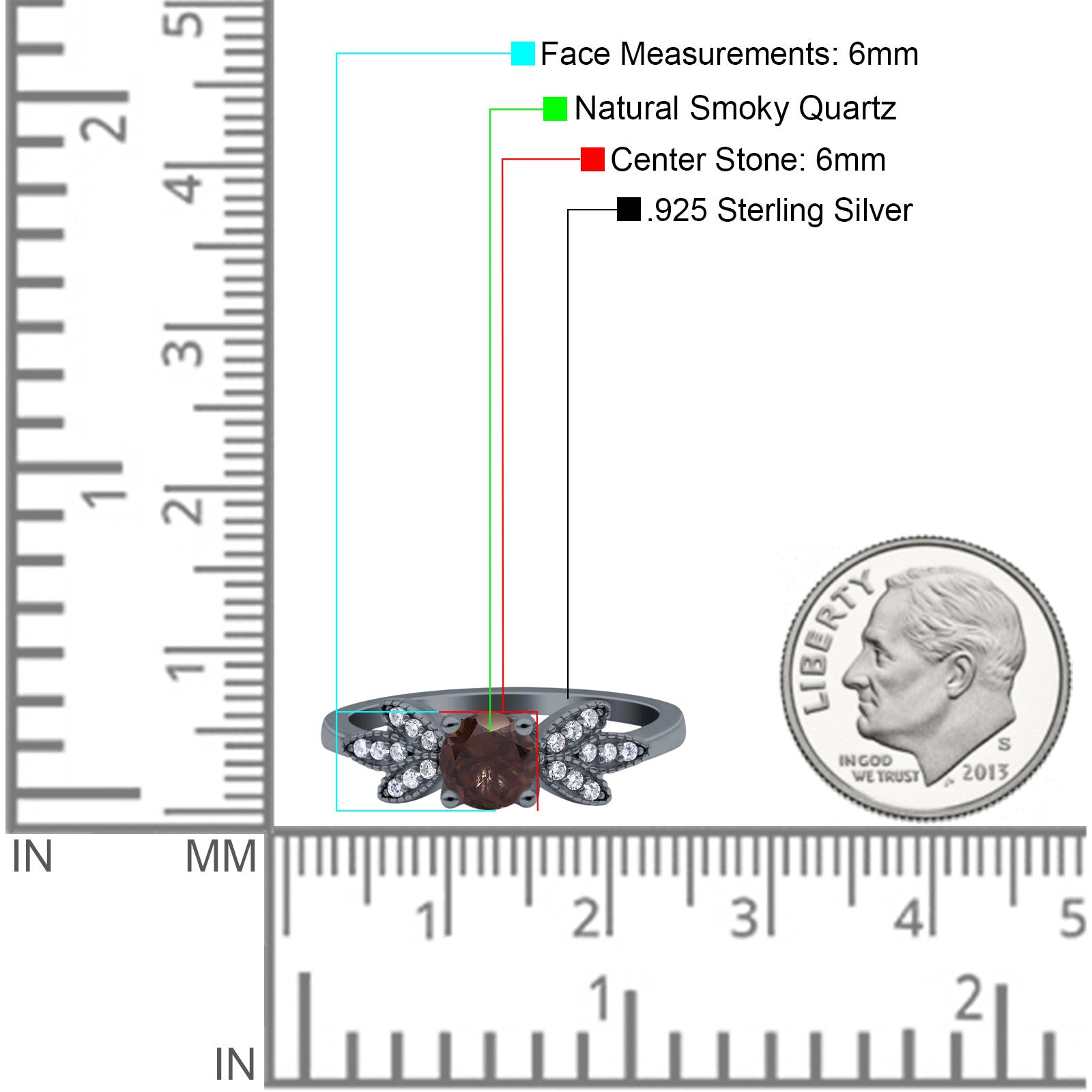 Art Deco Round Natural Stone Floral Ring