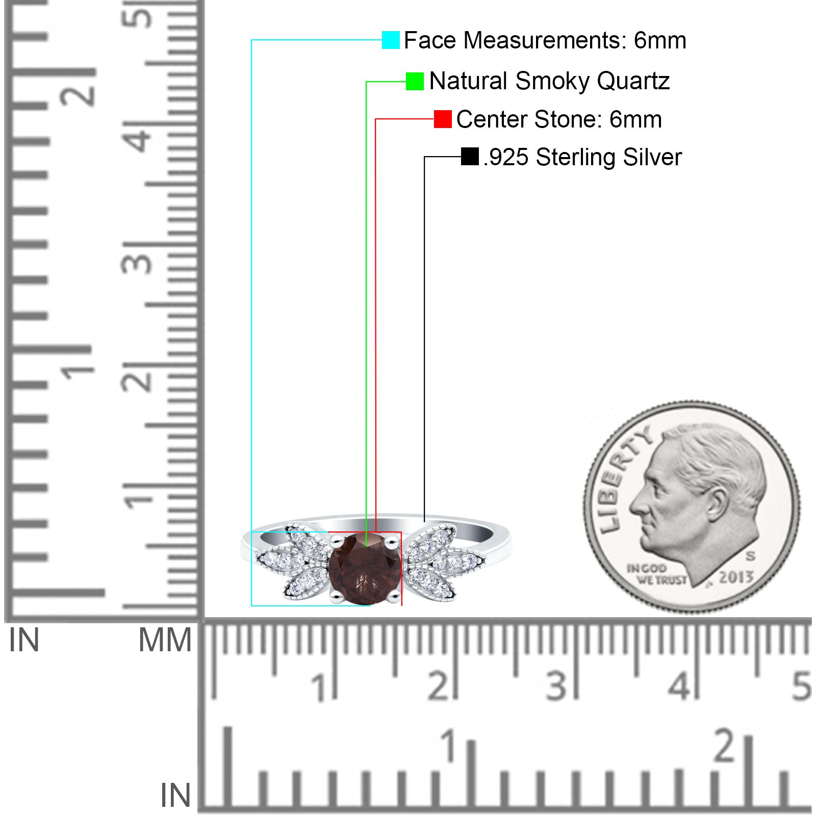 Art Deco Round Natural Stone Floral Ring