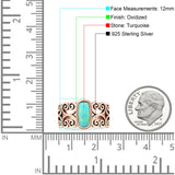 Art Deco 12mm Oval Turquoise Oxidized Filigree Ring 925 Sterling Silver