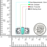 Art Deco 12mm Oval Turquoise Oxidized Filigree Ring 925 Sterling Silver