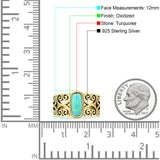Art Deco 12mm Oval Turquoise Oxidized Filigree Ring 925 Sterling Silver