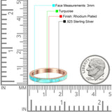 Full Eternity Stackable 3mm Wedding Band Turquoise 925 Sterling Silver